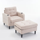 Upholstered Armchair And Storage Ottoman Set, Comfortable Single Sofa With Cup Holders And Tufted Detailing, Ideal For Living Room Or Bedroom - Furniture Home Direct