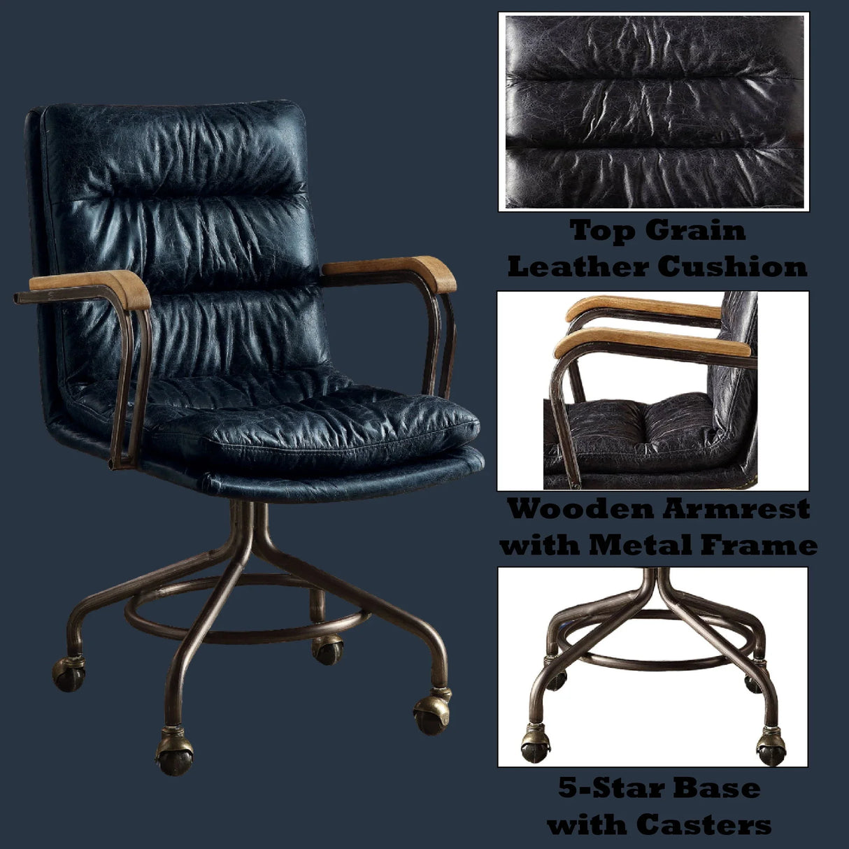 Harith - Retro Top Grain Leather Office Chair - Furniture Home Direct