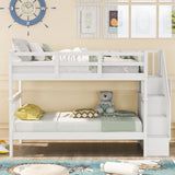 Stairway Bunk Bed With Storage And Guard Rail For Bedroom - Furniture Home Direct