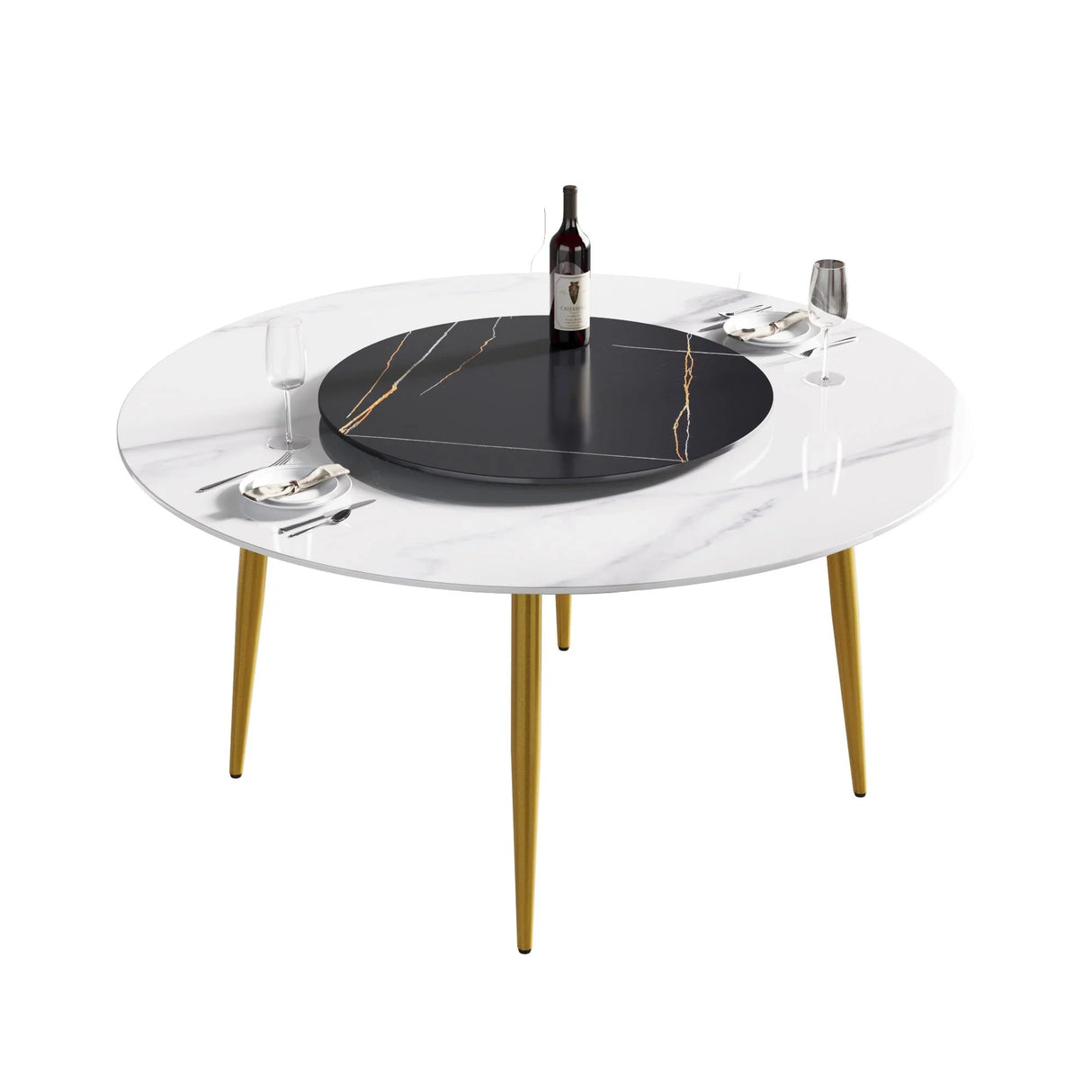 Modern Artificial Stone Round Dining Table, Can Accommodate 6 People Artificial Stone Turntable - Furniture Home Direct