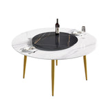 Modern Artificial Stone Round Dining Table, Can Accommodate 6 People Artificial Stone Turntable - Furniture Home Direct