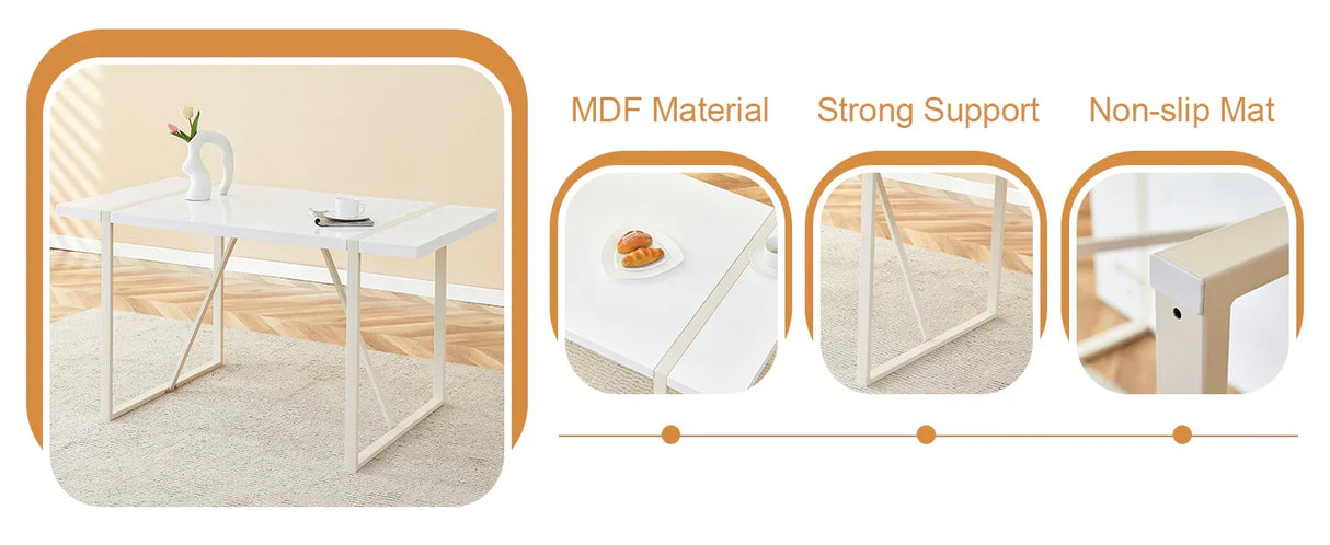 Dining Table Industrial Rectangular MDF Metal Frame White - Furniture Home Direct