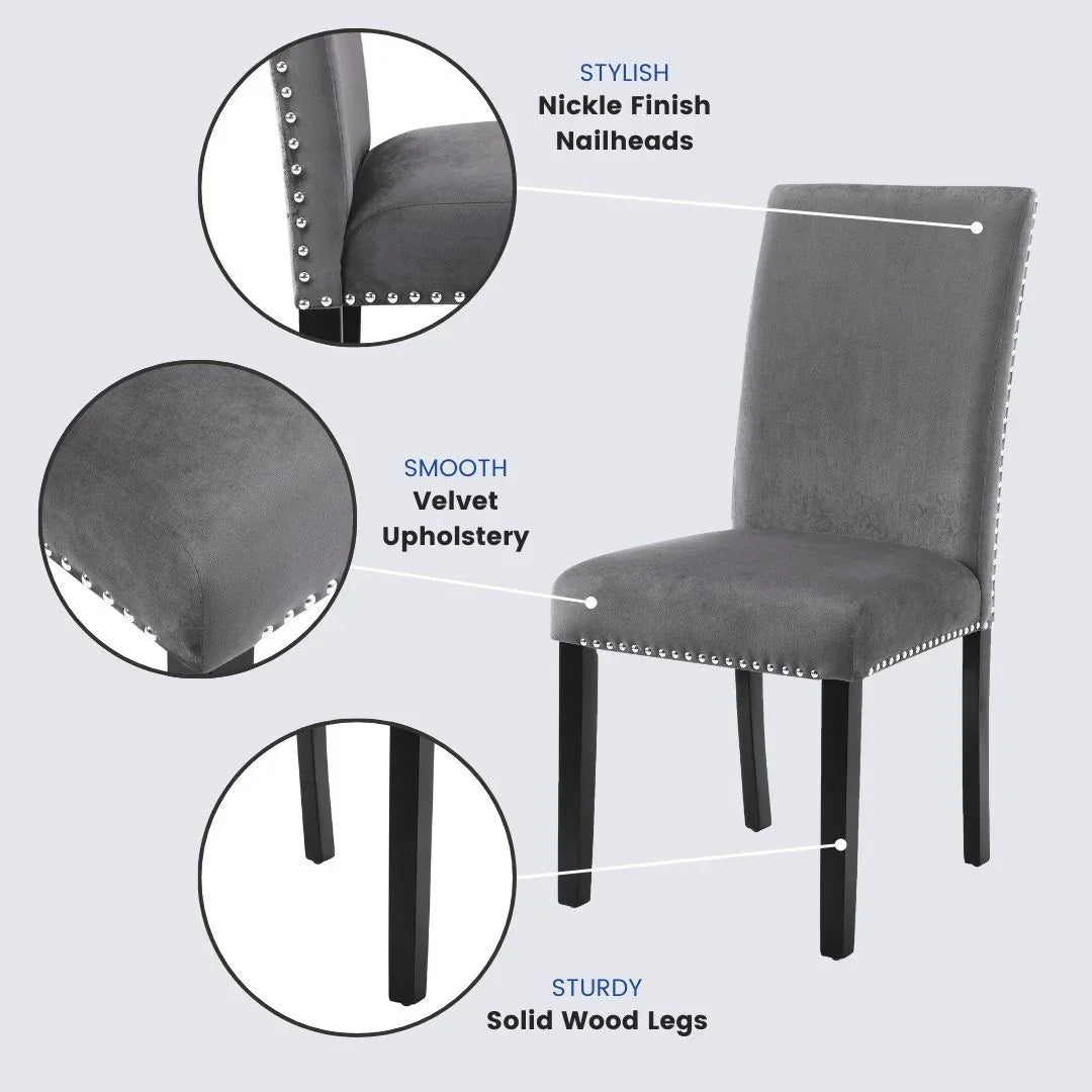 Dining Set Round Marble Table With Velvet Chairs Gray - Furniture Home Direct
