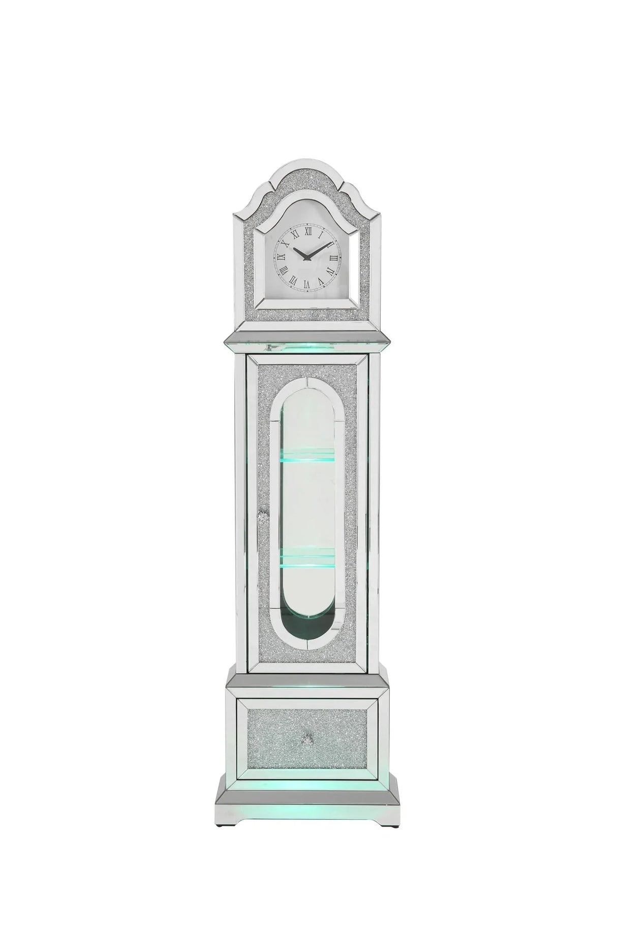 Noralie - Mirrored & Faux Diamonds Grandfather Clock With LED - Silver Gray - Furniture Home Direct