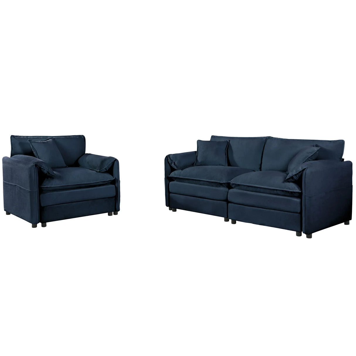 Modern Upholstered Chenille Loveseat And Armchair Set With Pillows - Furniture Home Direct