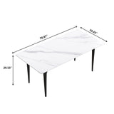 70.87" Modern Artificial Stone White Straight Edge Black Metal Leg Dining Table, Can Accommodate 6-8 People - White / Black - Furniture Home Direct