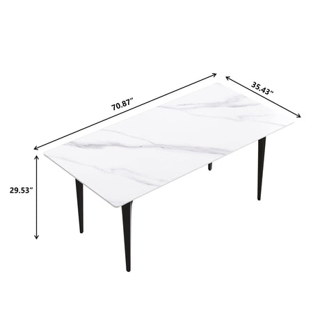 70.87" Modern Artificial Stone White Straight Edge Black Metal Leg Dining Table, Can Accommodate 6-8 People - White / Black - Furniture Home Direct