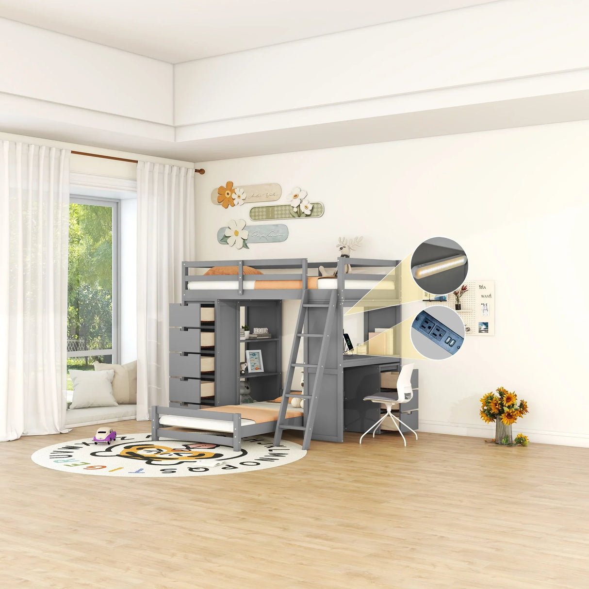 Bunk Bed With LED Light And USB Ports - Furniture Home Direct