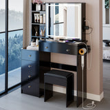 Vanity Table with Cushioned Stool Modern Finish Black - Furniture Home Direct