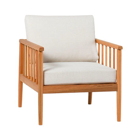 Contemporary Cushioned Eucalyptus Wood Patio Accent Chair - Furniture Home Direct