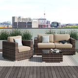 Modern Style Hdpe Wicker Seating Group With Cushions For 3 People In Brown Finish - Furniture Home Direct