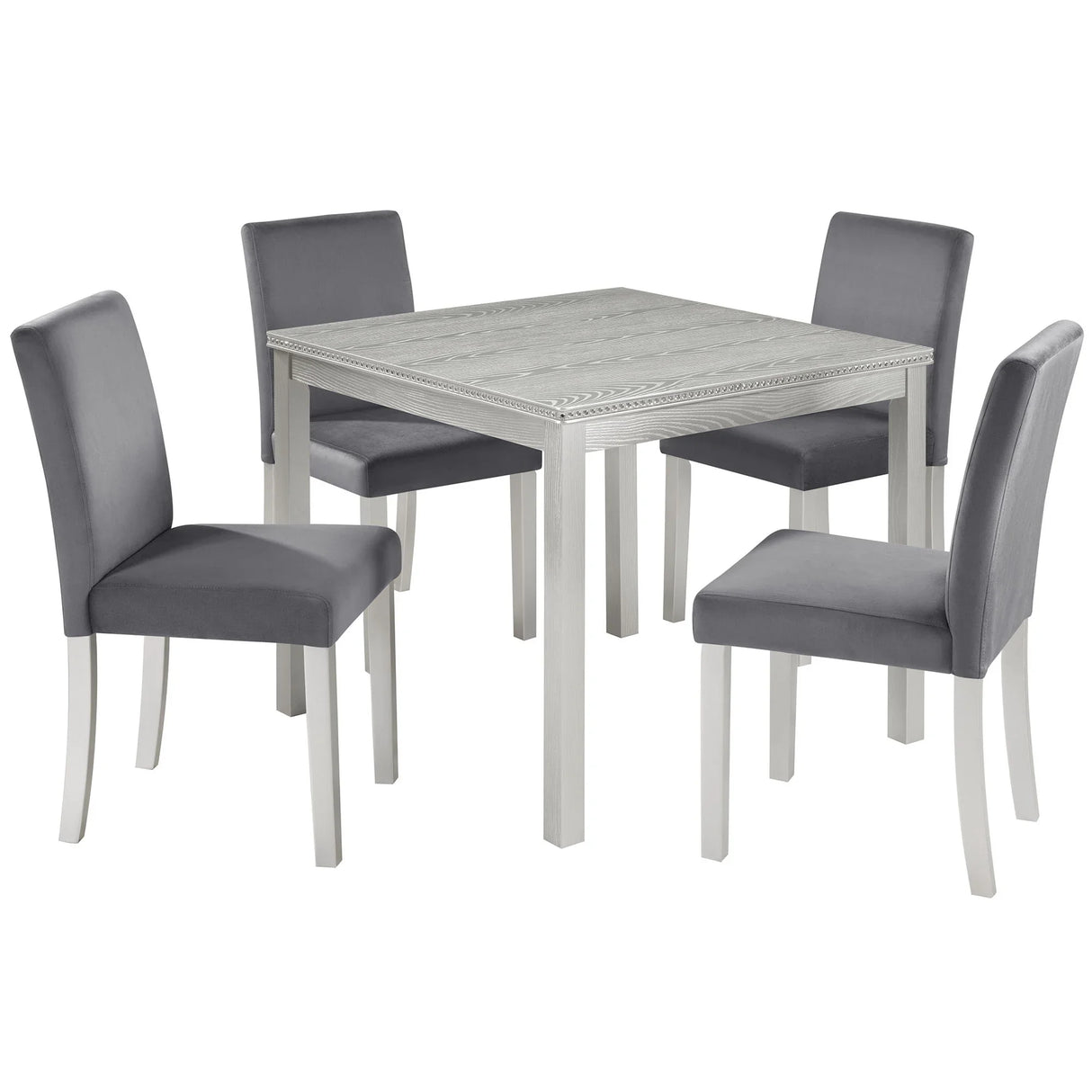 5 Pieces Wooden Dining Table Set, Square Table And 4 Upholstered Chairs - Furniture Home Direct