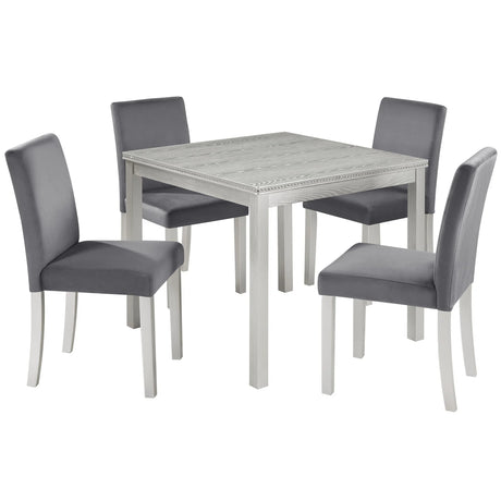 5 Pieces Wooden Dining Table Set, Square Table And 4 Upholstered Chairs - Furniture Home Direct
