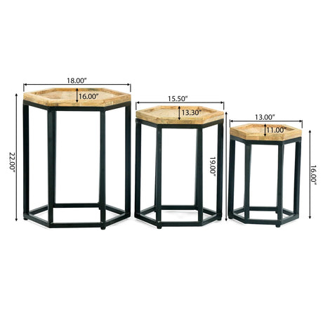 Modern Industrial End Table (Set of 3) - Black / Natural