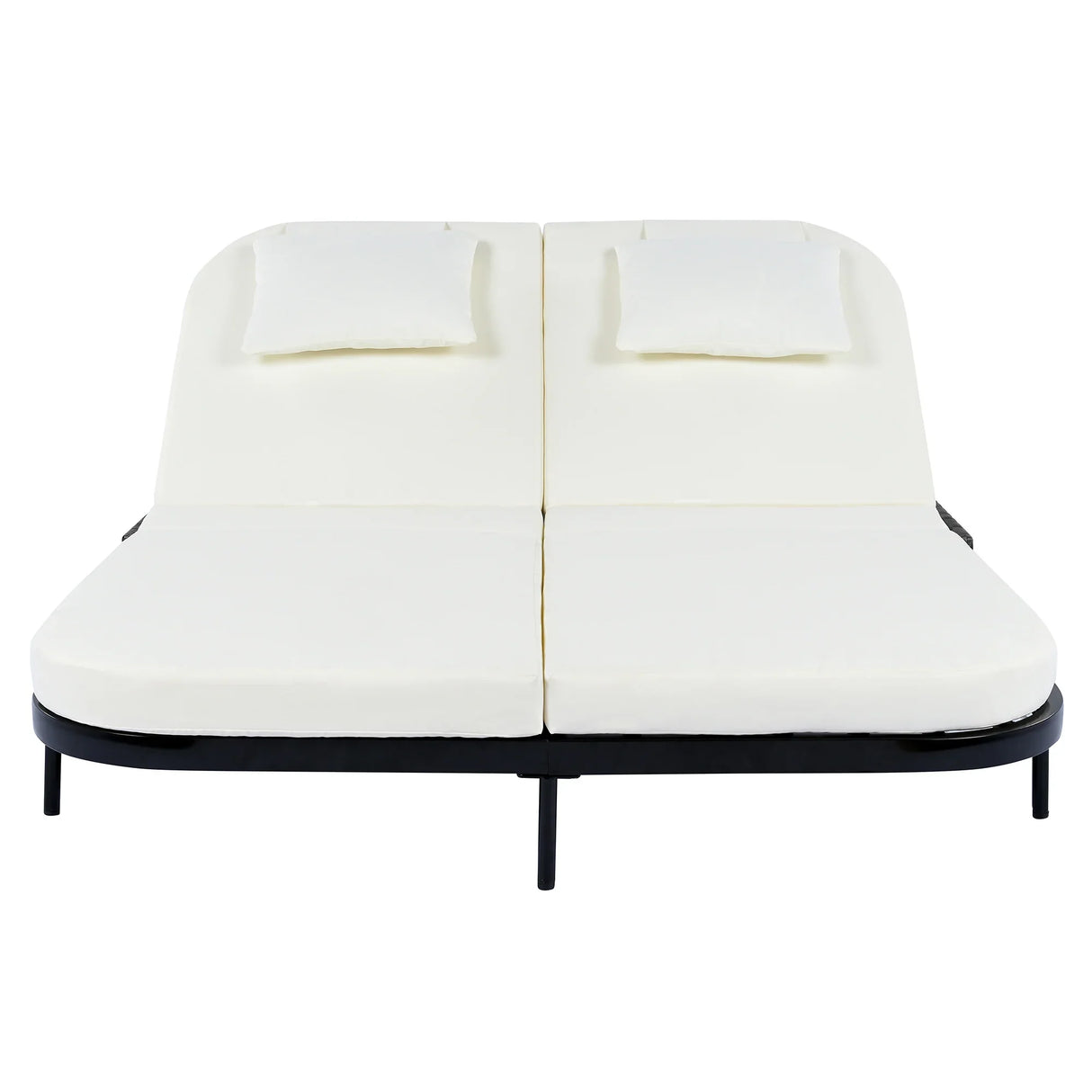 Outdoor Wicker Double Chaise (Black Frame+Beige Cushion) - Furniture Home Direct