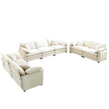 3 Piece Living Room Set - Beige Corduroy - Furniture Home Direct