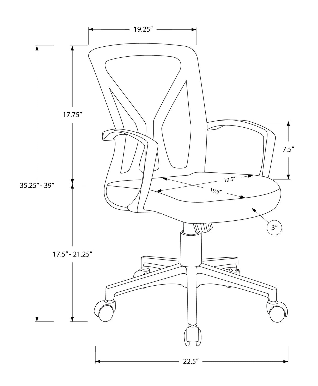 Office Chair, Adjustable Height, Swivel, Ergonomic, Mesh, Contemporary & Modern - Furniture Home Direct