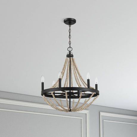 Starry - Chandelier Farmhouse Six Candle Light Wood Beaded Pendant Light For Dining Room - Black / Clear - Furniture Home Direct