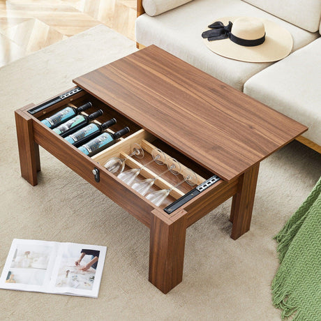 Multi Functional Coffee Table With Password Lock, Suitable For Storing Firearms And Wine - Walnut - Furniture Home Direct