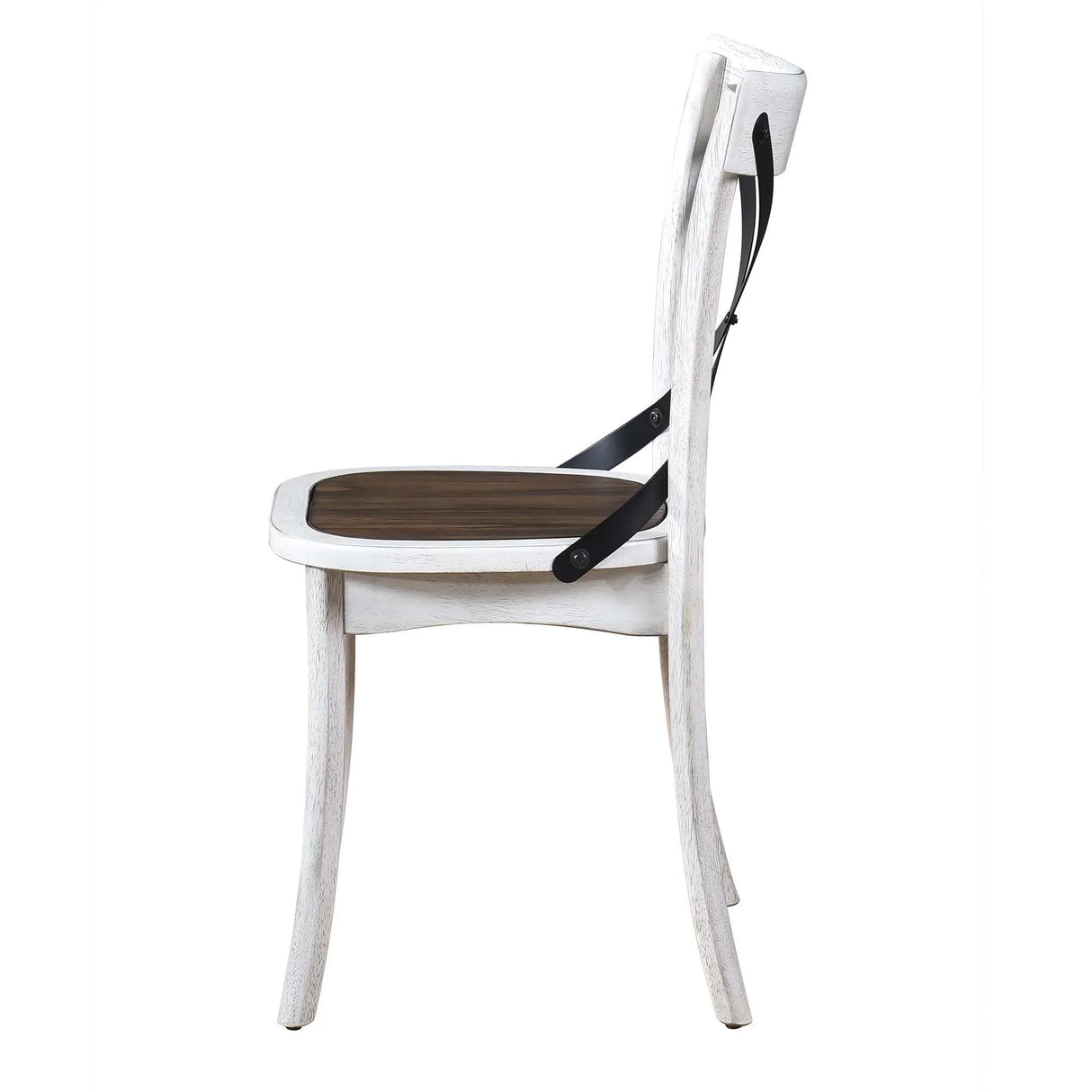 2 Pieces Set Dining Side Chair Rustic Modern Farmhouse Design Retro Design With Metal X Design - Antique Dark Oak / Antique White - Furniture Home Direct