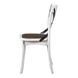 2 Pieces Set Dining Side Chair Rustic Modern Farmhouse Design Retro Design With Metal X Design - Antique Dark Oak / Antique White - Furniture Home Direct