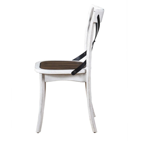 2 Pieces Set Dining Side Chair Rustic Modern Farmhouse Design Retro Design With Metal X Design - Antique Dark Oak / Antique White - Furniture Home Direct