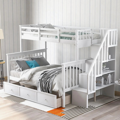 Stairway Bunk Bed With Storage And Guard Rail For Bedroom - Furniture Home Direct