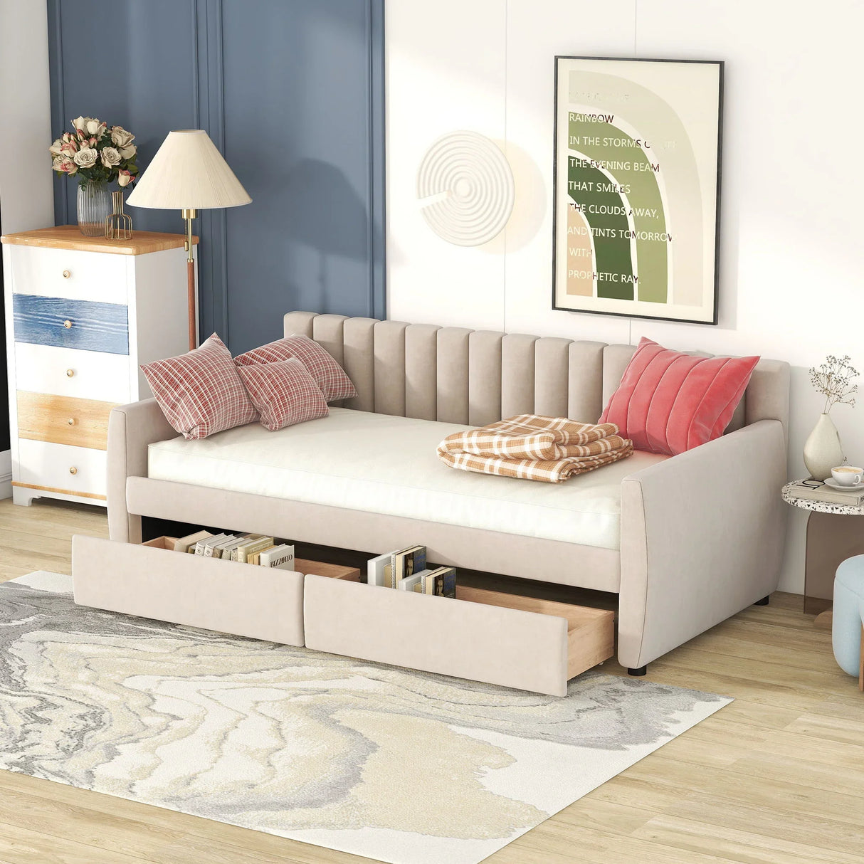 Upholstered Daybed With Slat Support - Furniture Home Direct