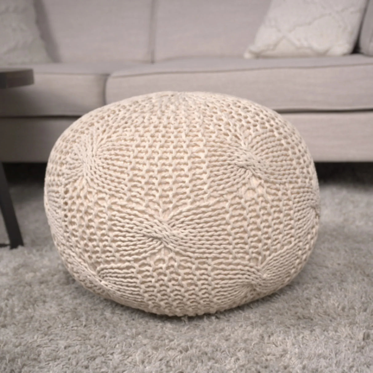 Bordeaux - Knitted Cotton Round Pouf - Furniture Home Direct