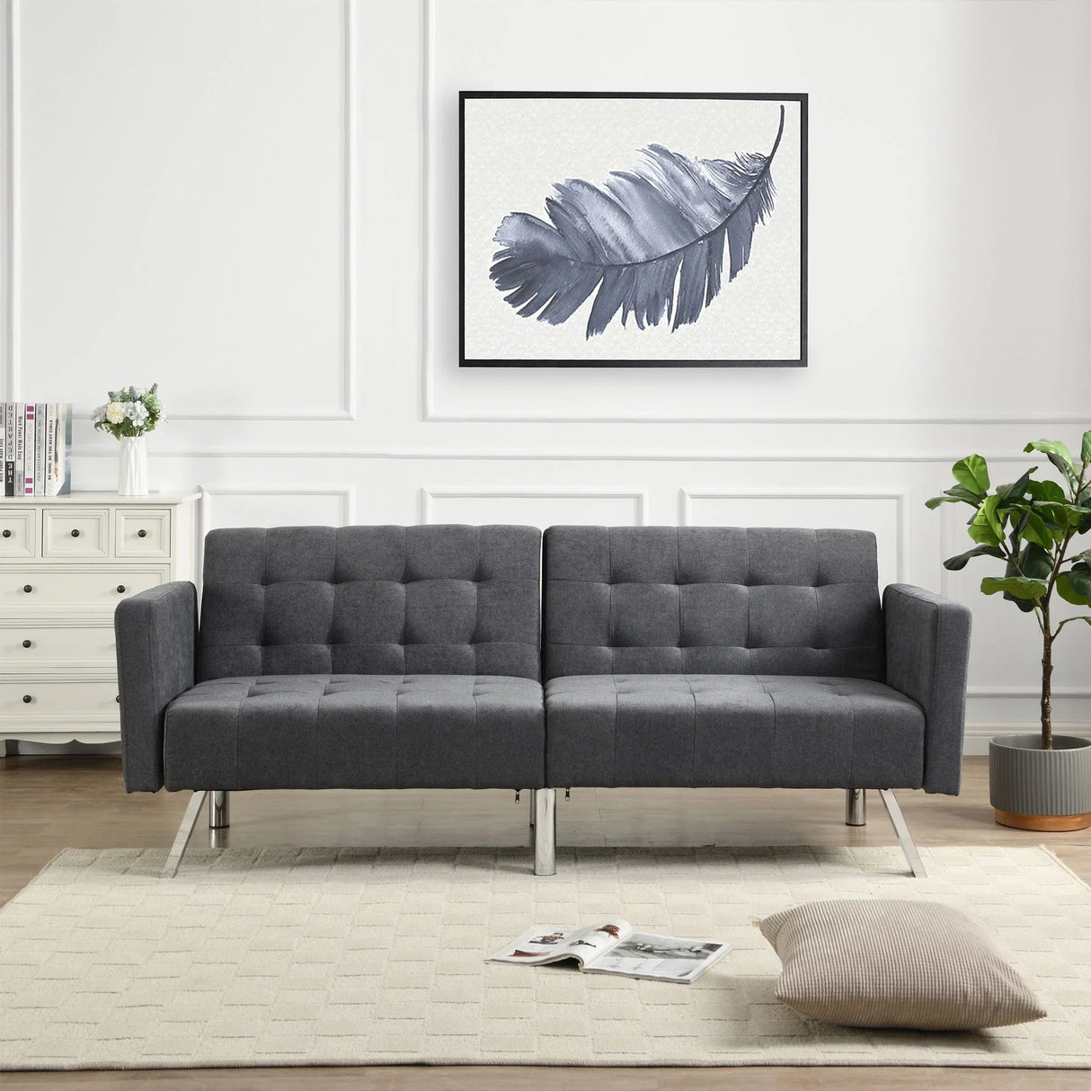 Futon Sofa Bed Convertible Folding Lounge Couch, Armrests - Furniture Home Direct