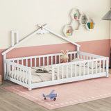 House-Shaped Bedside Floor Bed With Guardrails, Slats, Without Door - Furniture Home Direct