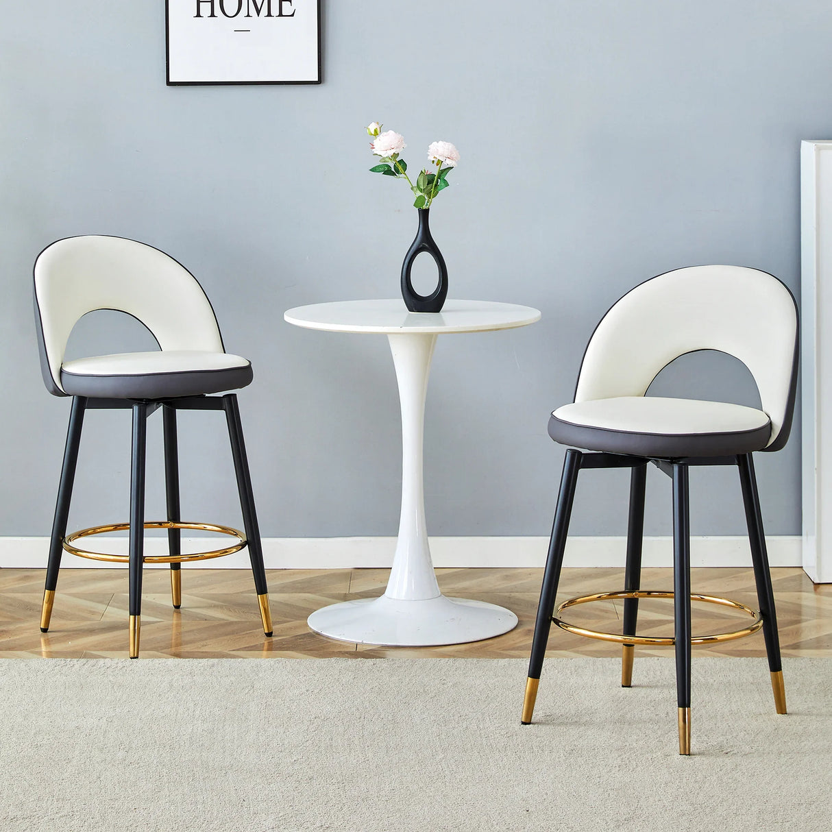 Bar Stool Set Modern Upholstered Two Tone White and Gray - Furniture Home Direct