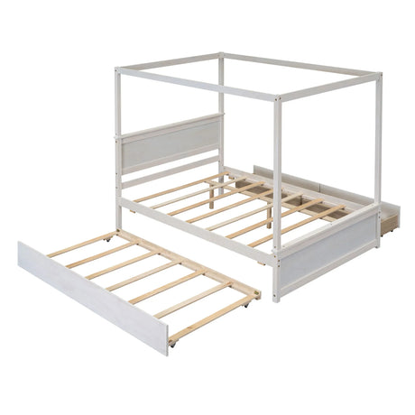 Canopy Platform Bed With Drawers, Support Slats, No Box Spring Needed - Furniture Home Direct