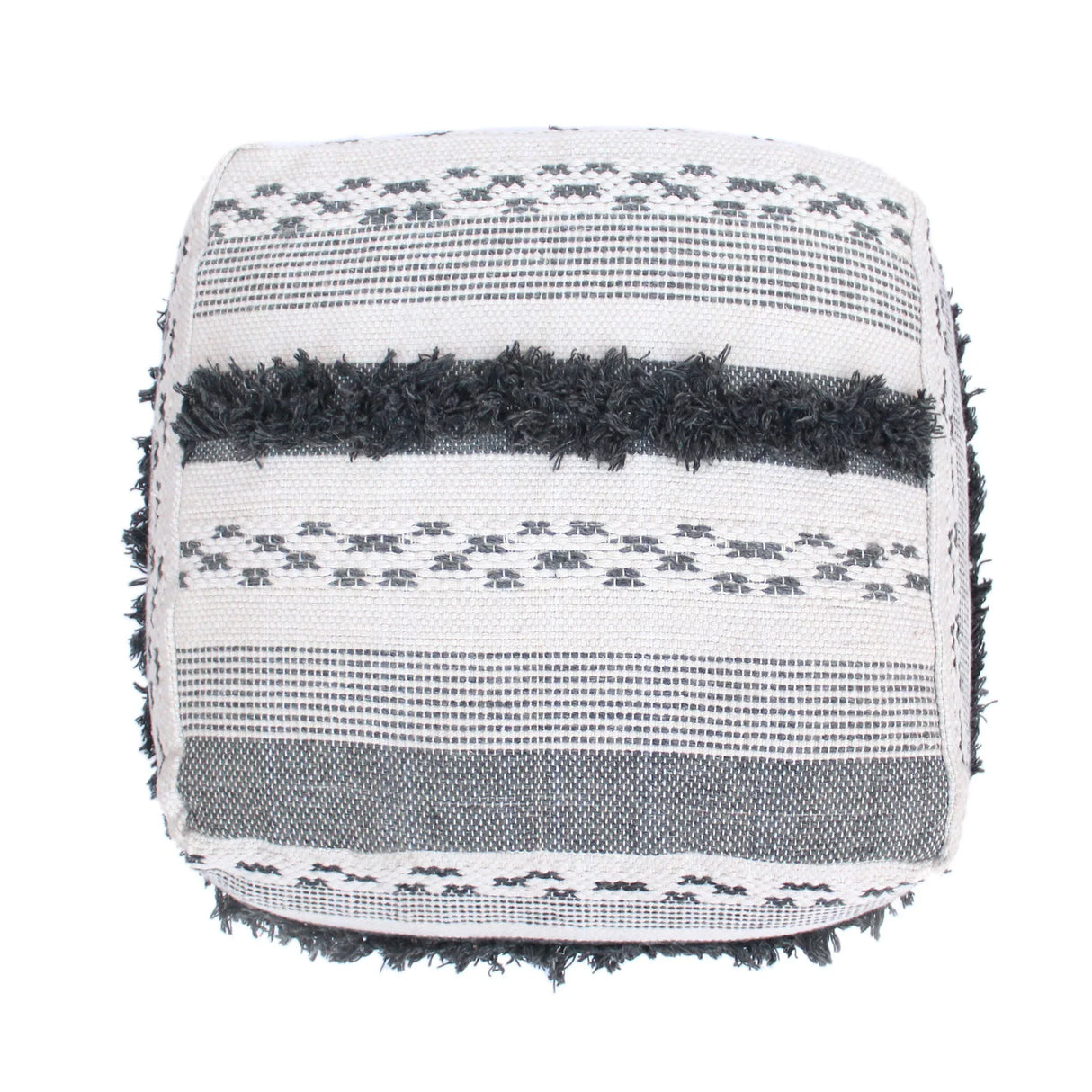 Karim - Faux Yarn Large Pouf, Durable - Ivory / Gray - Furniture Home Direct