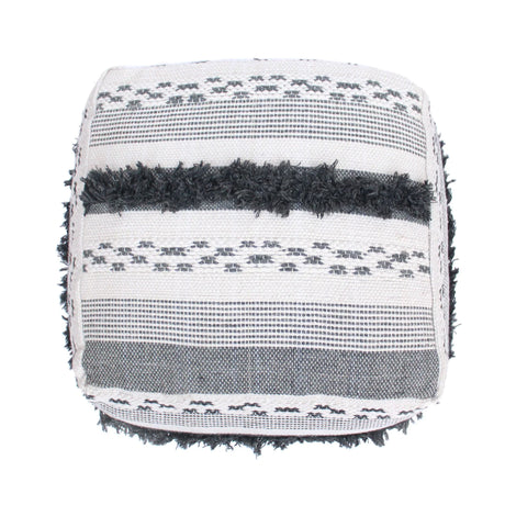 Karim - Faux Yarn Large Pouf, Durable - Ivory / Gray - Furniture Home Direct