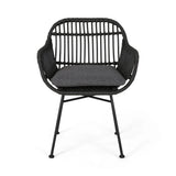 Outdoor Rattan Accent Chair With Metal Legs