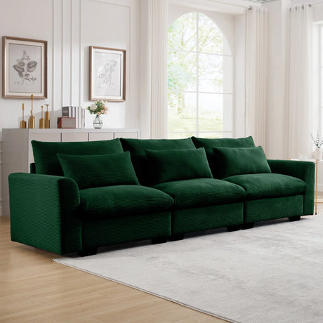 3 Seater Deep Sofa - Green Corduroy - Furniture Home Direct