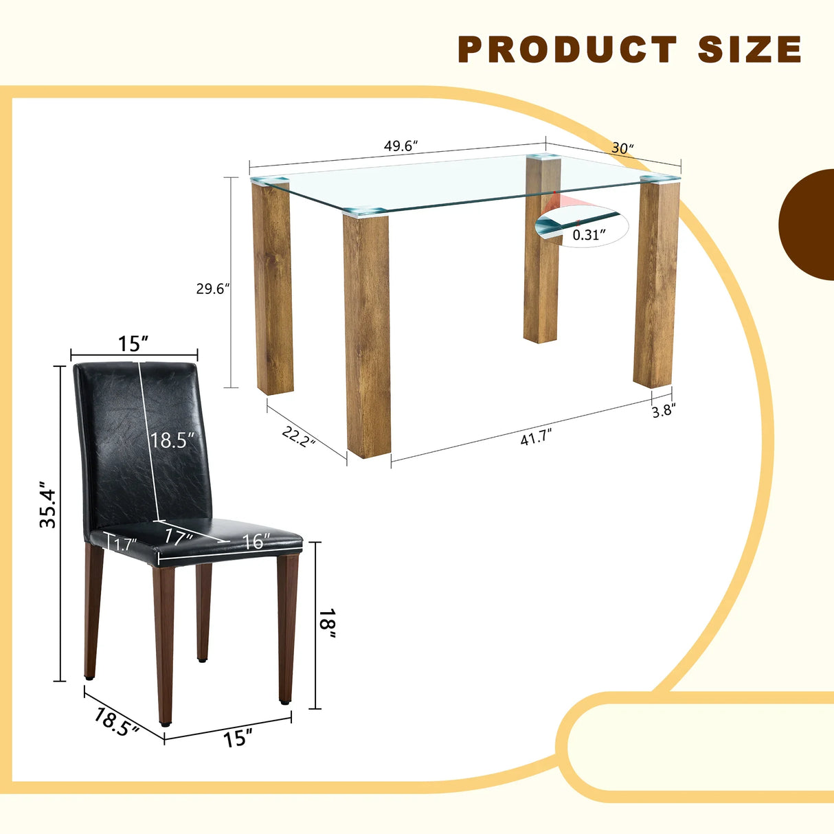 Dining Set Glass Top Table With PU Leather Chairs Black - Furniture Home Direct