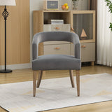 Wide Modern Barrel Open Back Upholstered Accent Chair With Weathered Solid Wood Legs - Furniture Home Direct