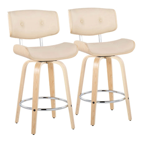 Lombardi - Mid Century Modern Fixed Height Counter Stool With Swivel With Round Footrest (Set of 2) - Furniture Home Direct