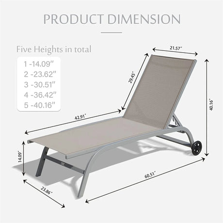 Outdoor Chaise Lounges With Adjustable Backrests Khaki - Furniture Home Direct