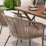7 Piece All-Weather Patio Dining Set with Acacia Wood Tabletop and Metal Frame - Beige - Furniture Home Direct