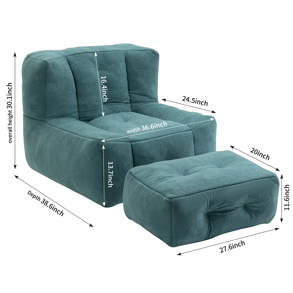 Modern Indoor Fluffy Bean Bag Chair With Memory Foam And Ottoman, Super Soft - Furniture Home Direct