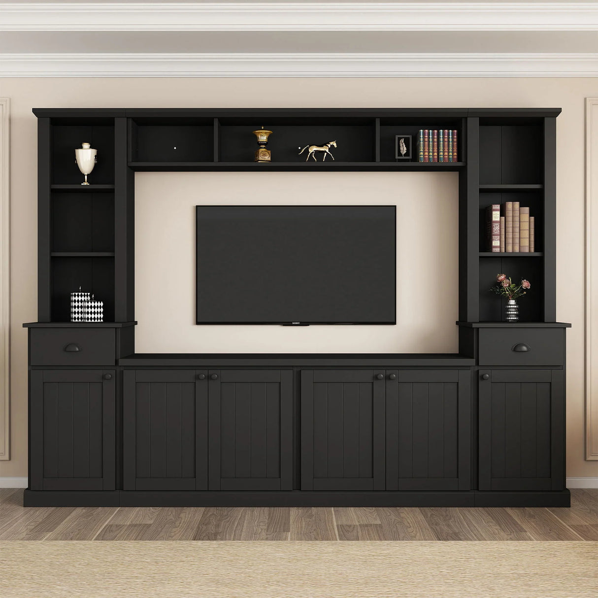 Minimalist Entertainment Wall Unit Set With Bridge For TVs Up To 75" - Furniture Home Direct