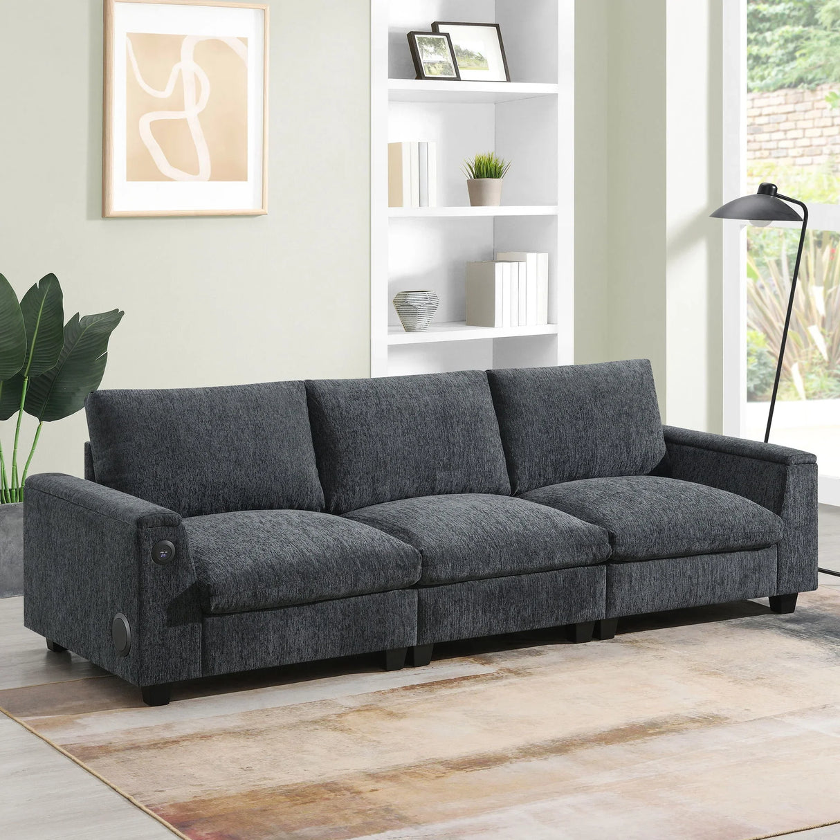 Sectional With Bluetooth Speaker Comfy Cloud Couch Set With Drop Down Table Cup Holders, USB Charger Storage Armrest Wide Seat Sofa - Furniture Home Direct
