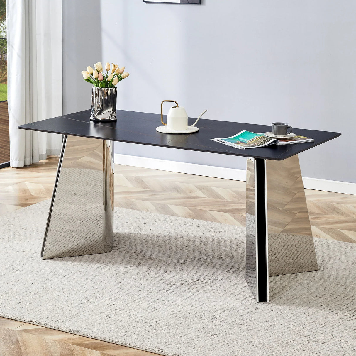 Modern Marble Patterned Dining Table With Stainless Steel Butterfly Legs - Furniture Home Direct