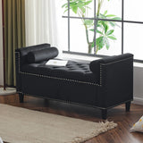 Queen Velvet Button Bedside Storage Bench With Armrests, Nailhead Trim - Furniture Home Direct