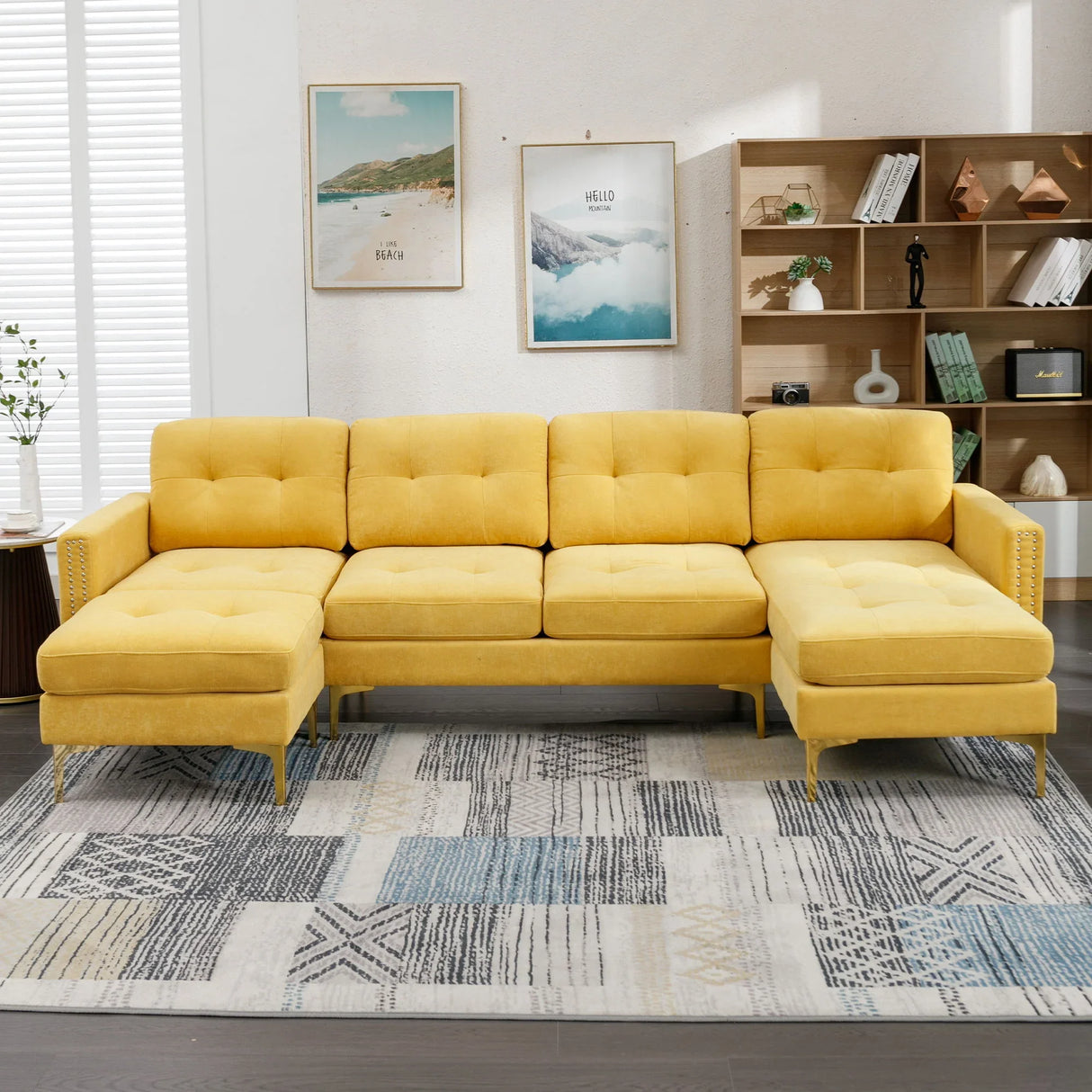 Modern L - Shape Convertible Sectional Sofa With Movable Ottoman - Furniture Home Direct