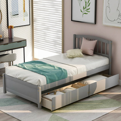 Platform Storage Bed Wood Bed Frame With Two Drawers And Headboard - Furniture Home Direct