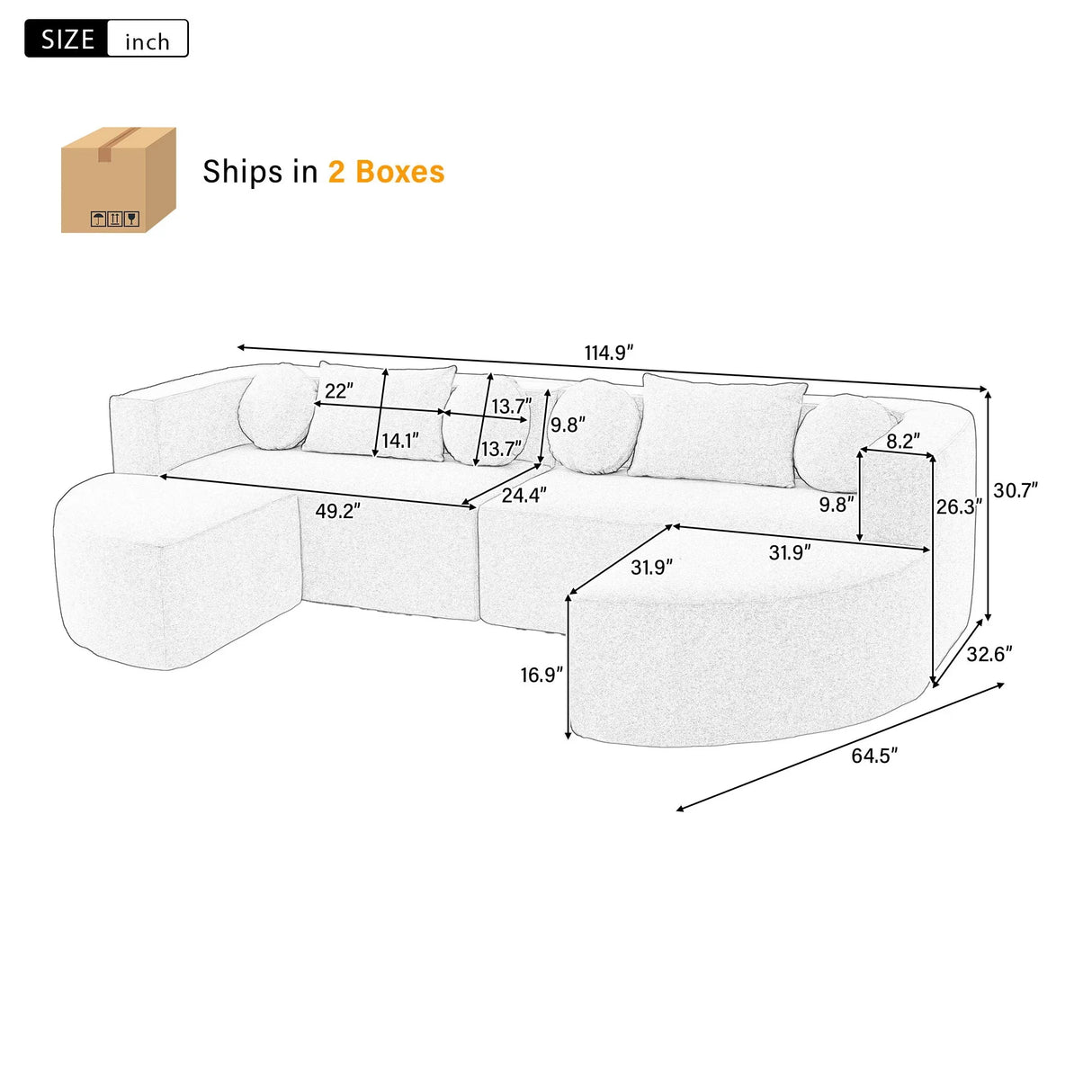 Boneless - Couch Modular Sectional Sofa With Deep Seating And Curved Design - Furniture Home Direct